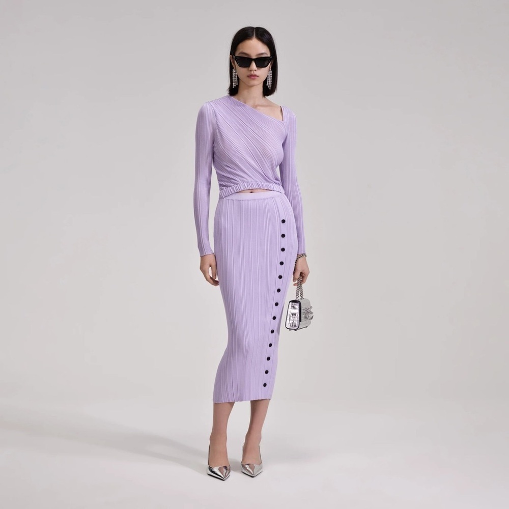 SELF-PORTRAIT Asymmetrical Cut Out Rib Knit Lilac Purple Dress Size Small NWT